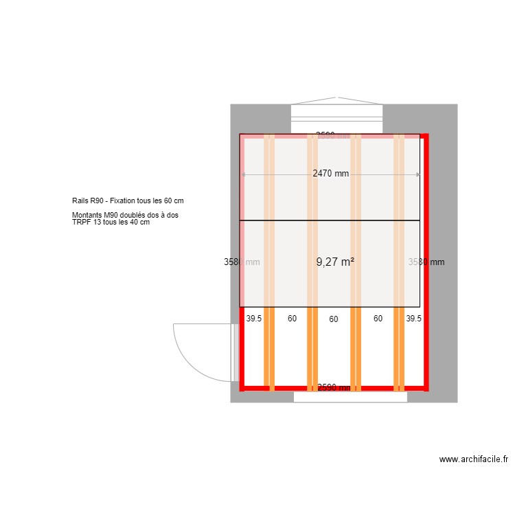 PETIT SALON PLAFOND. Plan de 1 pièce et 9 m2