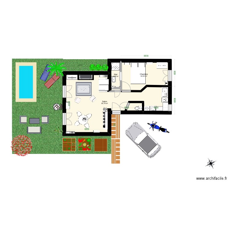 Plan . Plan de 3 pièces et 43 m2