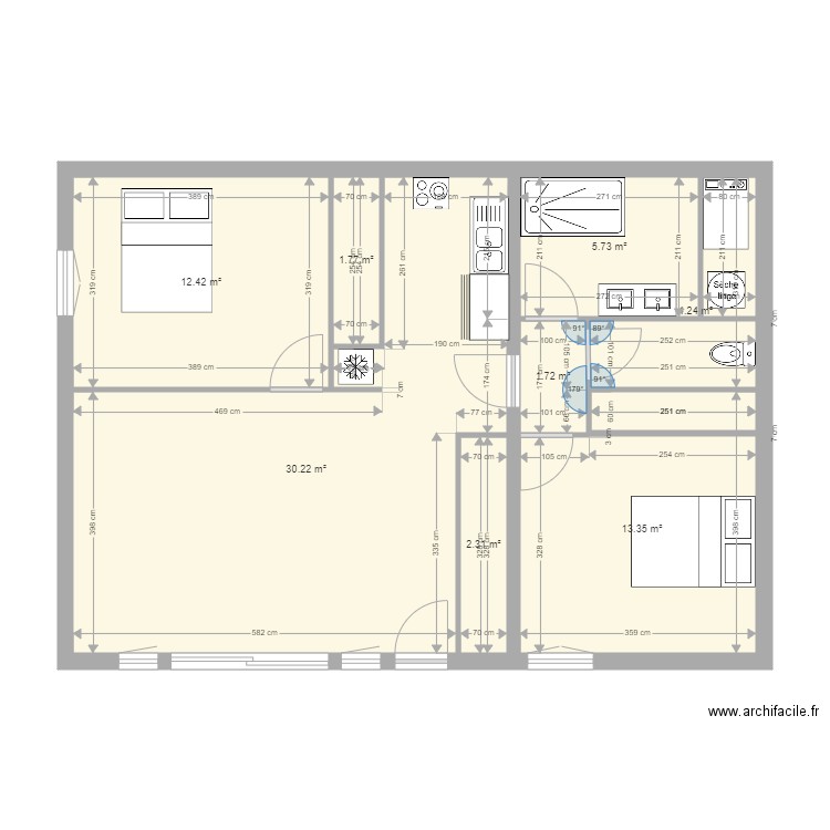 le gralait 2. Plan de 8 pièces et 72 m2