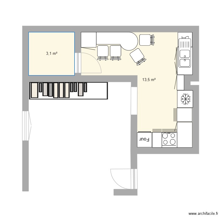 cuis1. Plan de 2 pièces et 17 m2