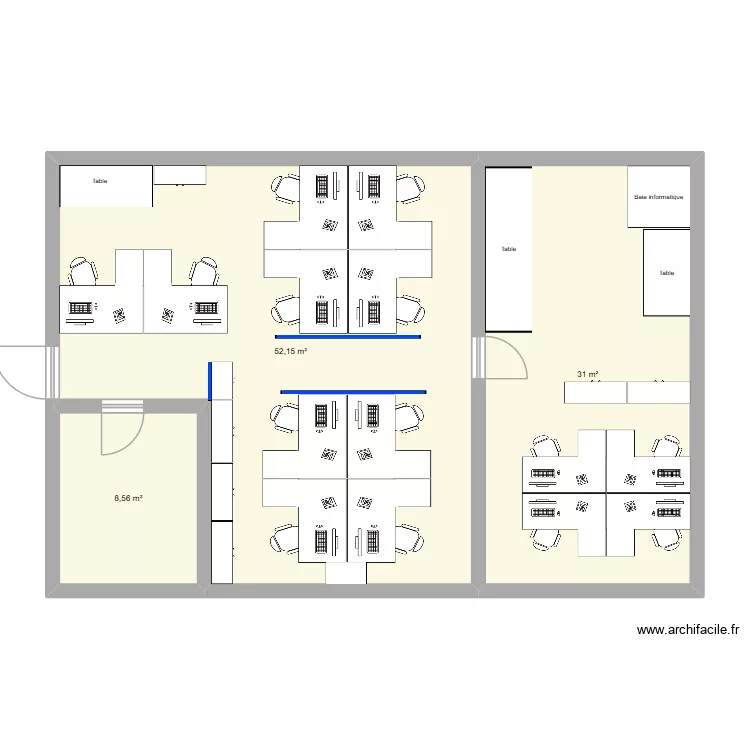 bureau ITS. Plan de 3  et 92 m²
