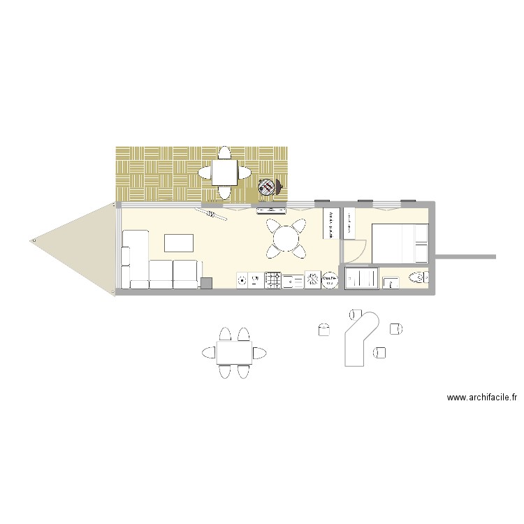 Extension nord alternative 3. Plan de 3 pièces et 30 m2