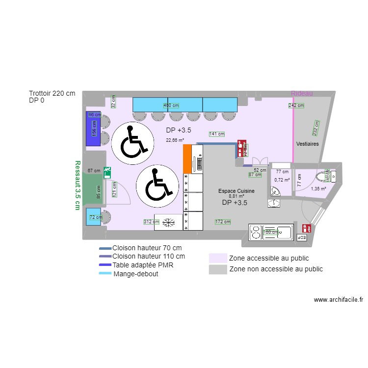 LE KIMBAP APRES TRAVAUX espaces rotation. Plan de 12 pièces et 40 m2