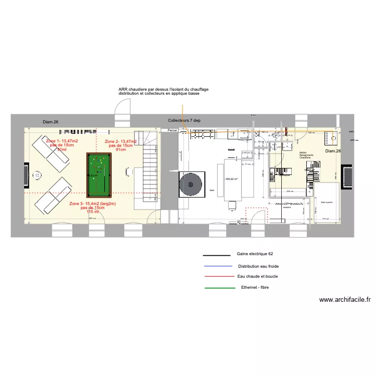 Sibinel Rez de chaussee Distributions du chauffage. Plan de 