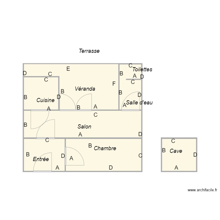 Croquis MOUFLARD. Plan de 7 pièces et 26 m2