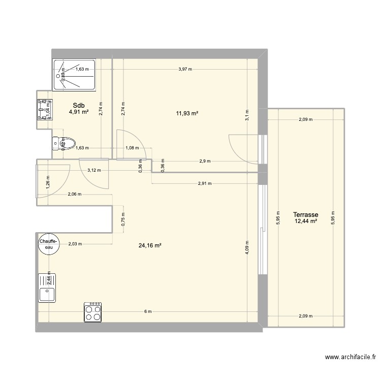 Appart. Plan de 4 pièces et 53 m2