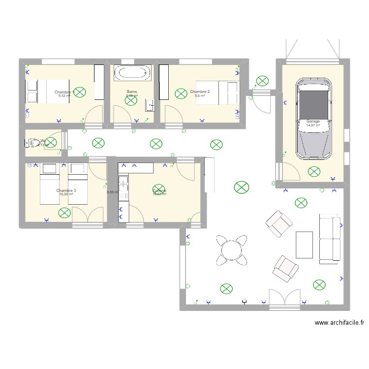 daphné 90. Plan de 8 pièces et 62 m2