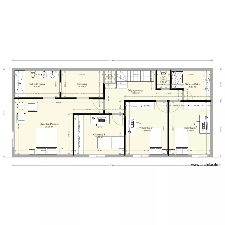 thibault valentine elne plan &eacute;tage avec escalier un quart tournant et pas de puit de lumi&egrave;re. Plan de 