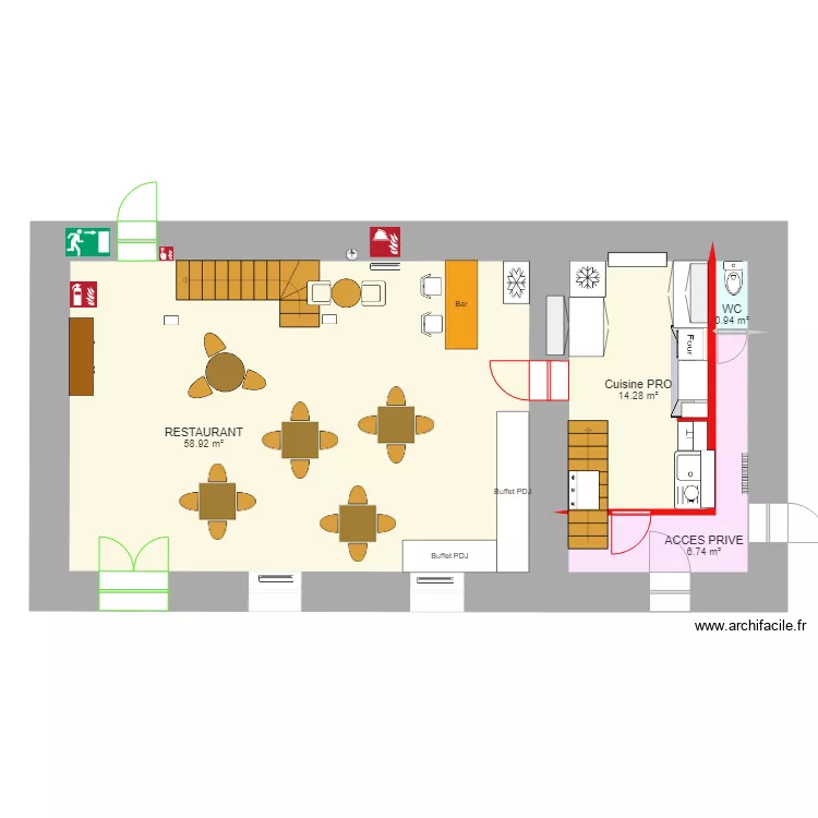 La comt&eacute; restaurant cuisine. Plan de 