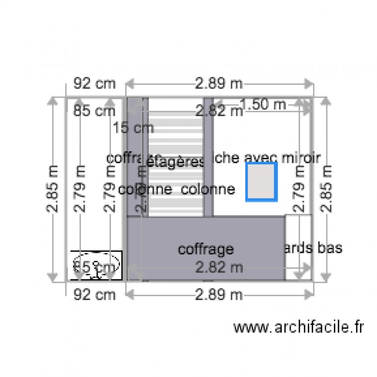 étagères coffrage chambre mur derrière lit. Plan de 0 pièce et 0 m2