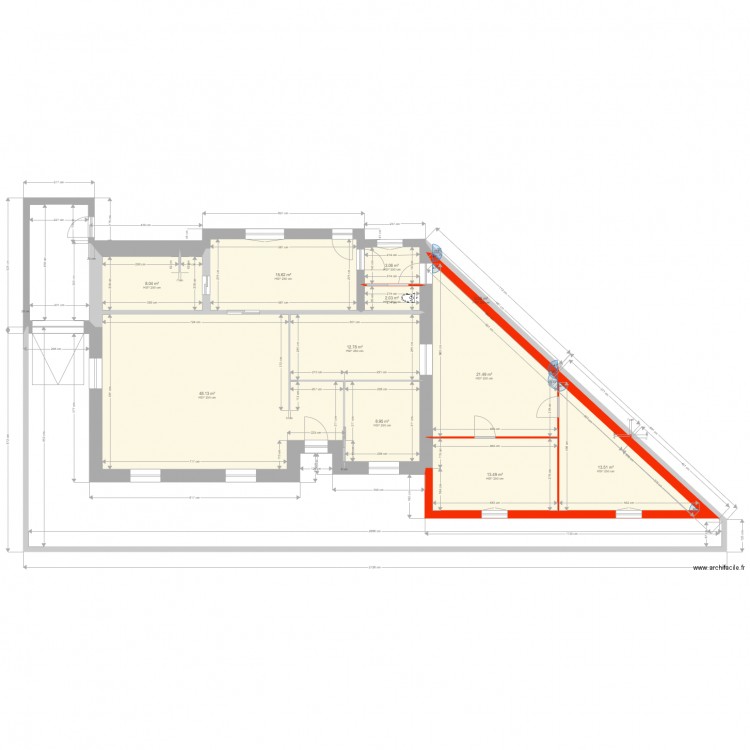 Extension 50m2. Plan de 0 pièce et 0 m2