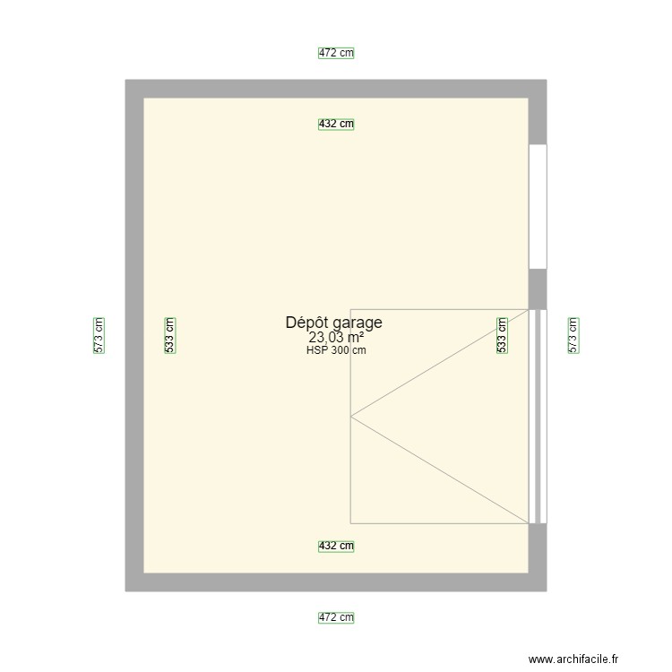 depot garage. Plan de 1 pièce et 23 m2