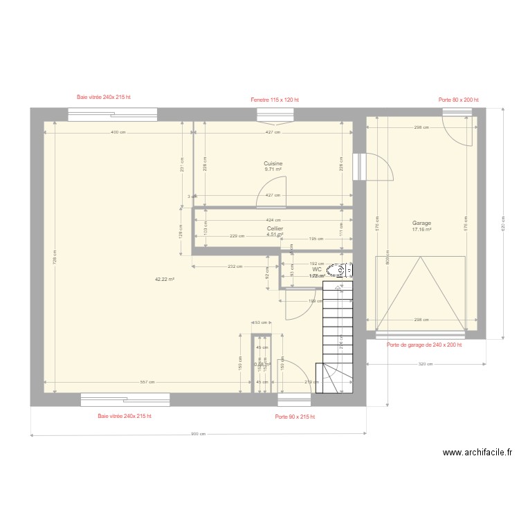 laaji rdc. Plan de 6 pièces et 76 m2