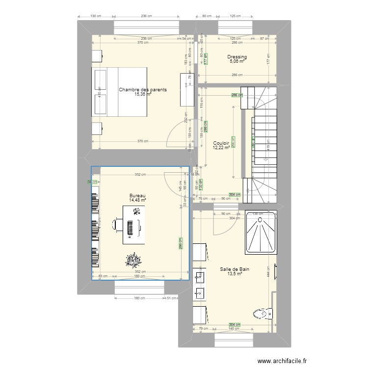 Plan 1 Etage version ok. Plan de 5 pièces et 61 m2