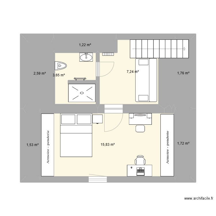 maison chambre Chloé. Plan de 8 pièces et 39 m2