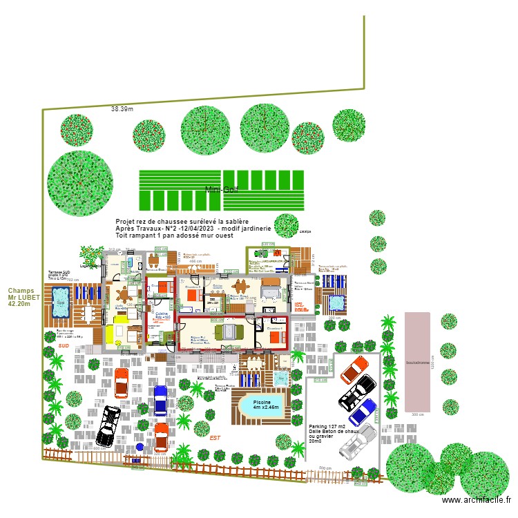 plan masse maison avec extension atelier jardinerie toit 1 pan rampant. Plan de 0 pièce et 0 m2