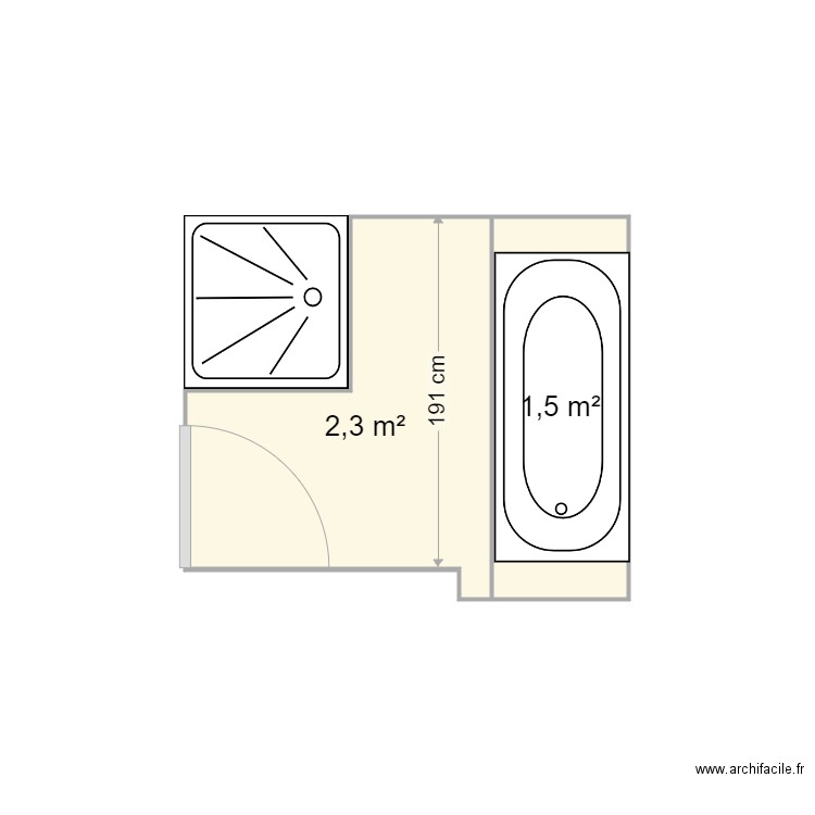 salle de bain auffredou. Plan de 2 pièces et 4 m2