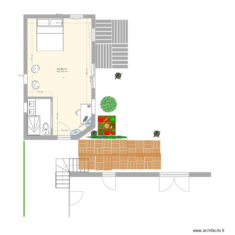 Aménagement annexe côté jardin 8 limite P. Plan de 1 pièce et 24 m2