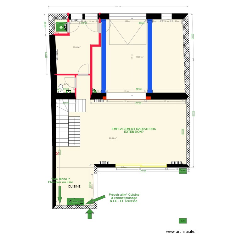 Plan RDC Plomberie. Plan de 0 pièce et 0 m2