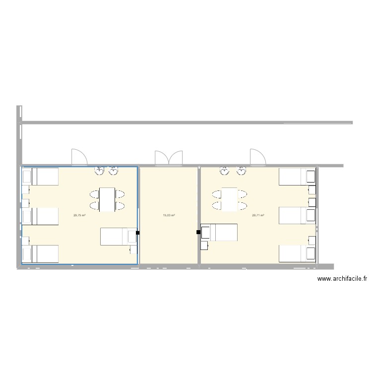 SDB TEMPO    EXISTANT CH 4 LITS. Plan de 3 pièces et 74 m2