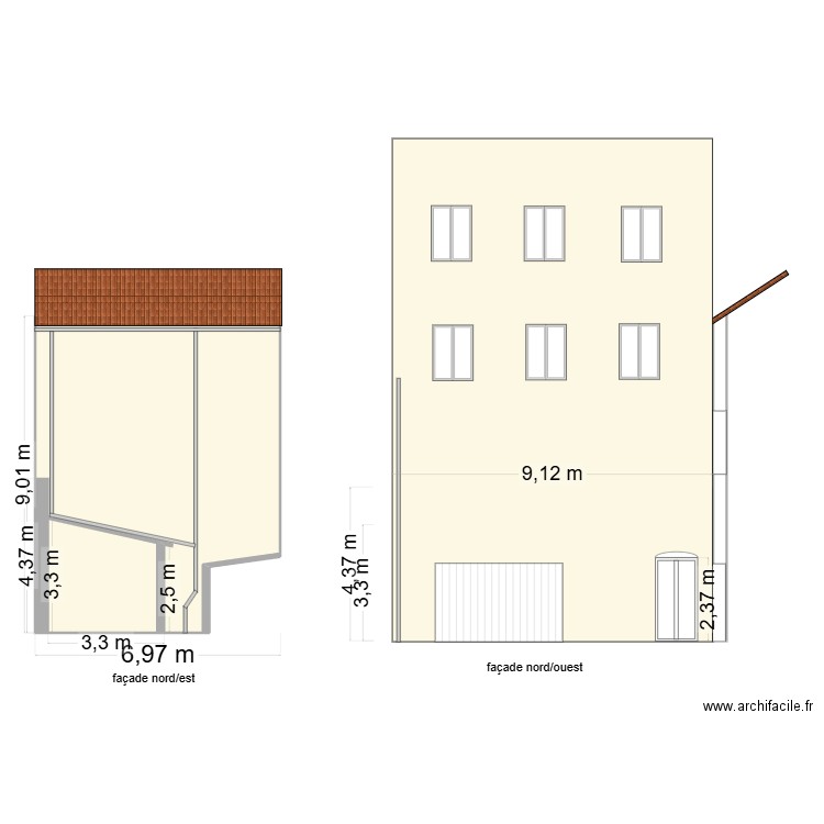 plan façade retaillons. Plan de 1 pièce et 56 m2