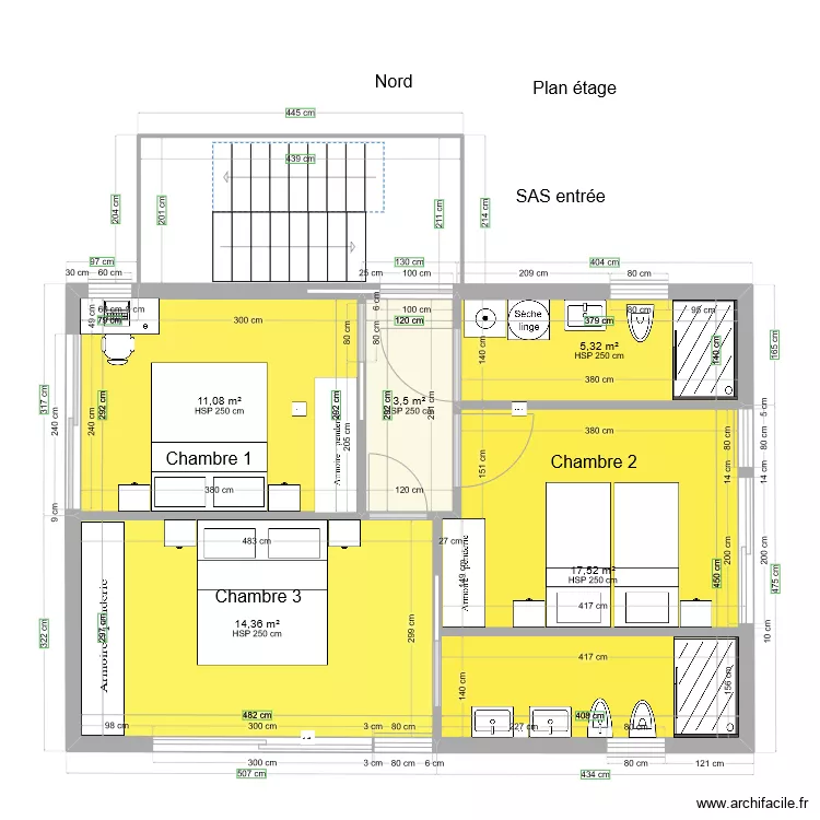 Etage surface 54m2 habitableVariante C. Plan de 
