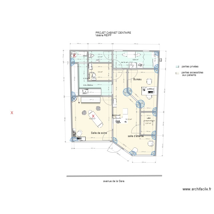 projet Valérie REIFF. Plan de 8 pièces et 67 m2