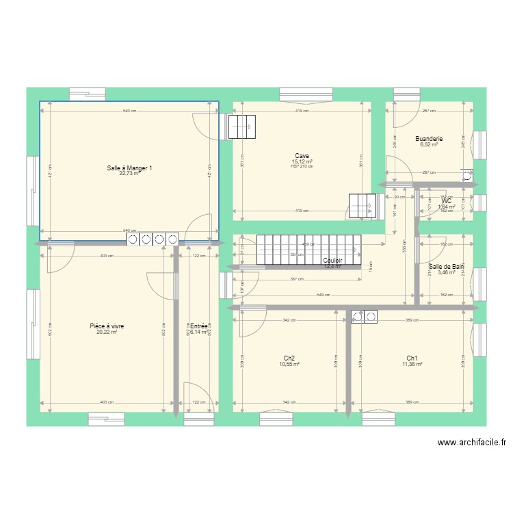 Caro situation origine RdC. Plan de 10 pièces et 110 m2