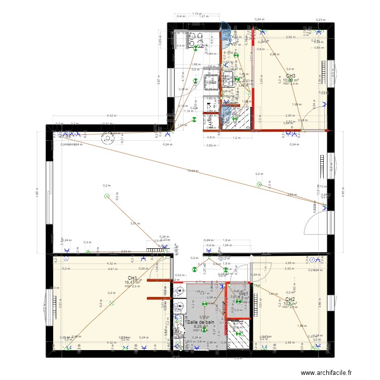 VDEF -W sans meubles. Plan de 6 pièces et 50 m2