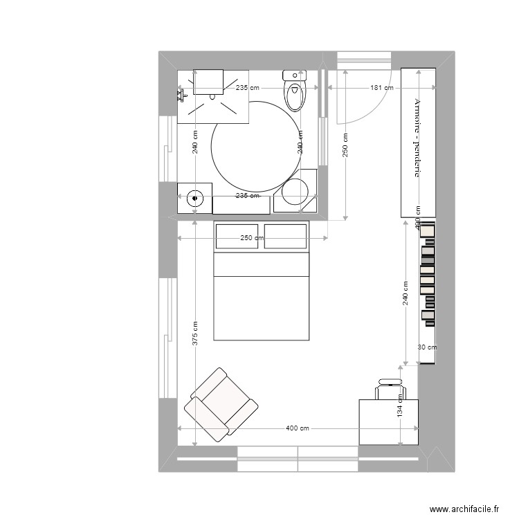 extension. Plan de 2 pièces et 26 m2
