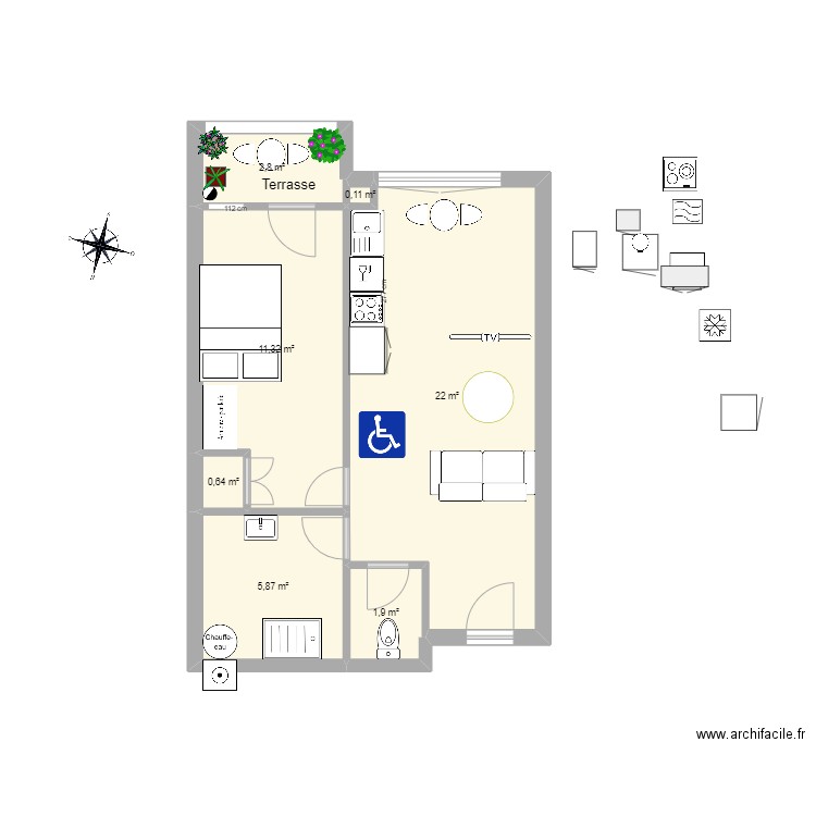 T1 ST JEAN TERRASSE v2. Plan de 7 pièces et 45 m2