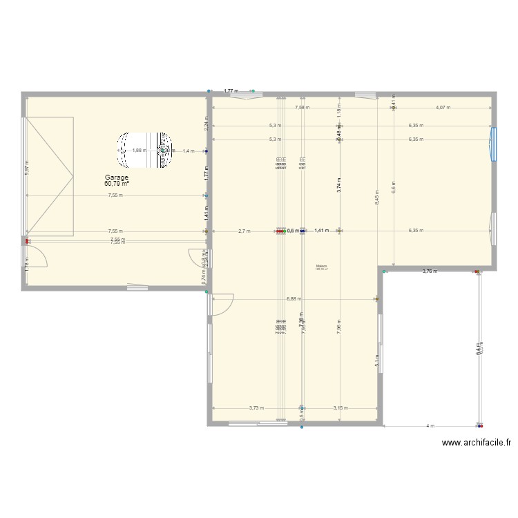 Plan maçonnerie. Plan de 2 pièces et 190 m2