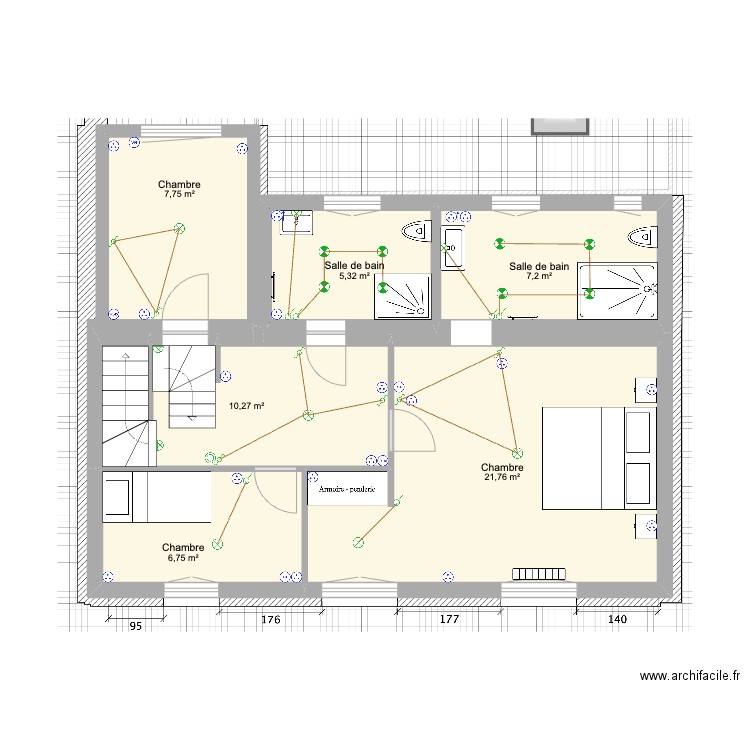 ETAGE. Plan de 6 pièces et 59 m2