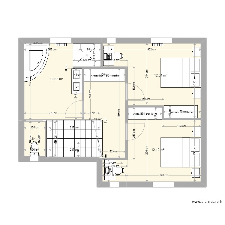 AnneDam 1er proposition 1er étage v3. Plan de 5 pièces et 47 m2
