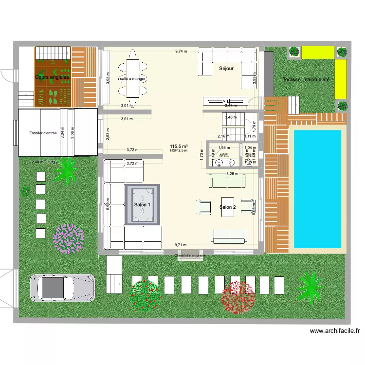 RDC. Plan de 6  et 121 m²