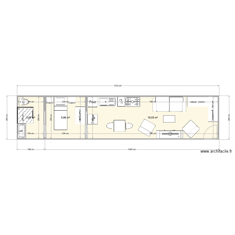 Container Anita Conti Elio. Plan de 3 pièces et 29 m2