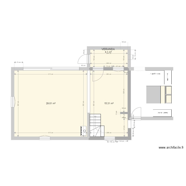 CUISINE BATIGNY. Plan de 3 pièces et 49 m2