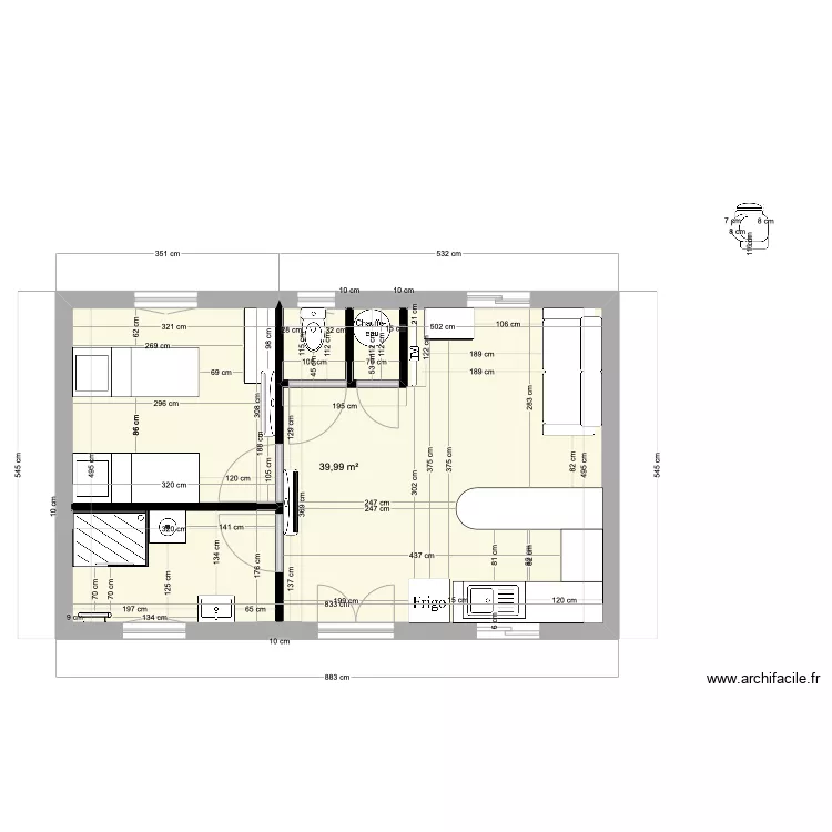 Studio 40m2. Plan de 