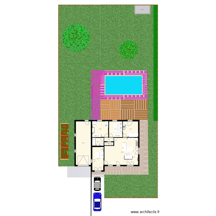 Projet piscine. Plan de 10 pièces et 133 m2