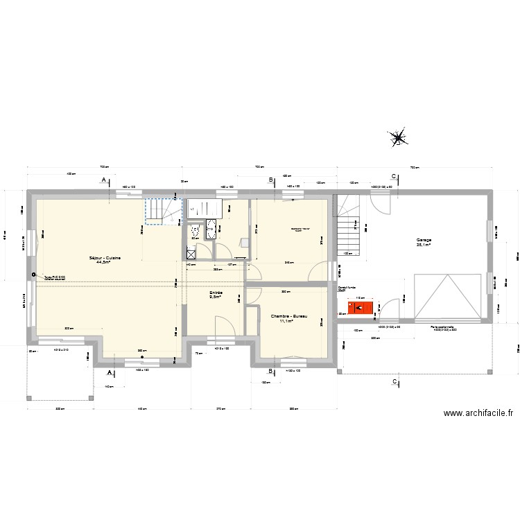 Rez de Chaussée - Aménagement SdB. Plan de 5 pièces et 86 m2