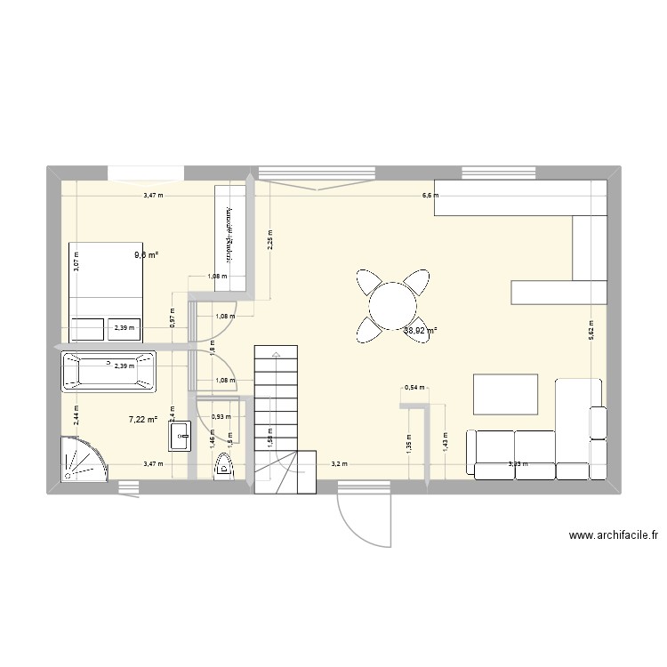 GIAT. Plan de 3 pièces et 56 m2