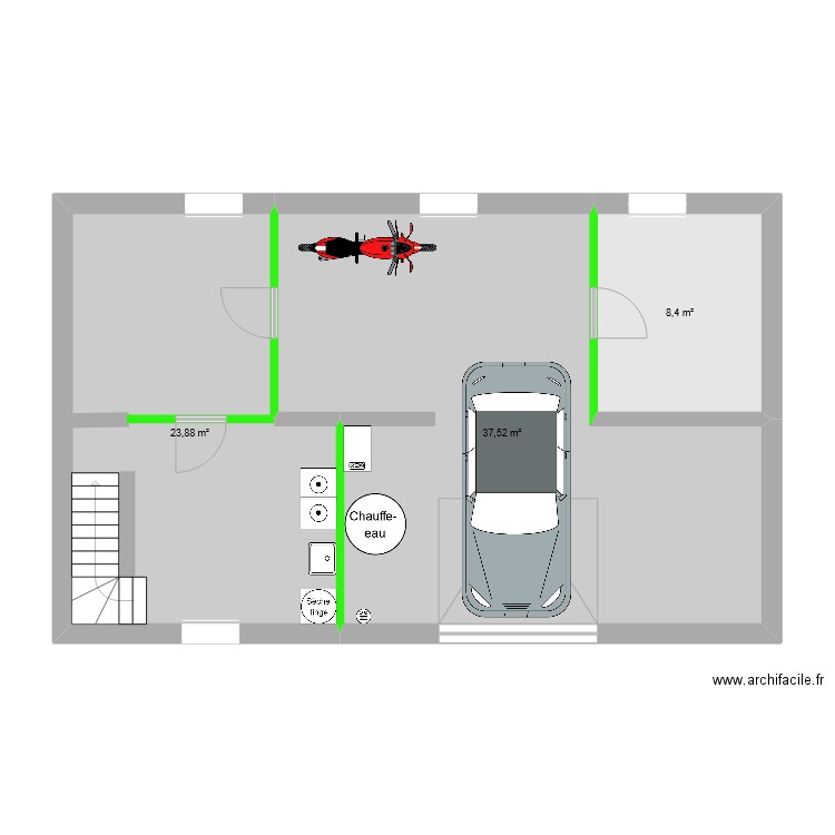 Sous-Sol. Plan de 3 pièces et 70 m2