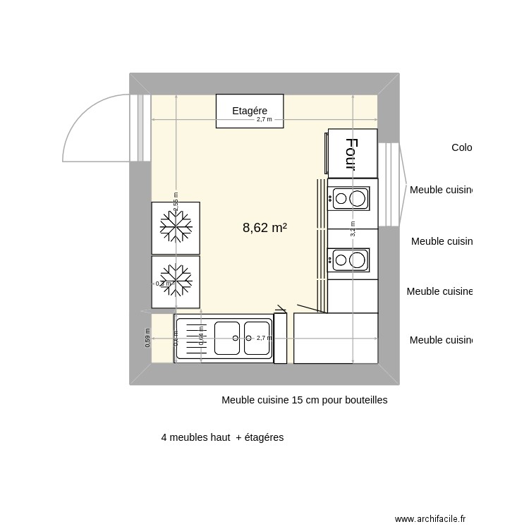 cuisine Damozane 1. Plan de 1 pièce et 9 m2