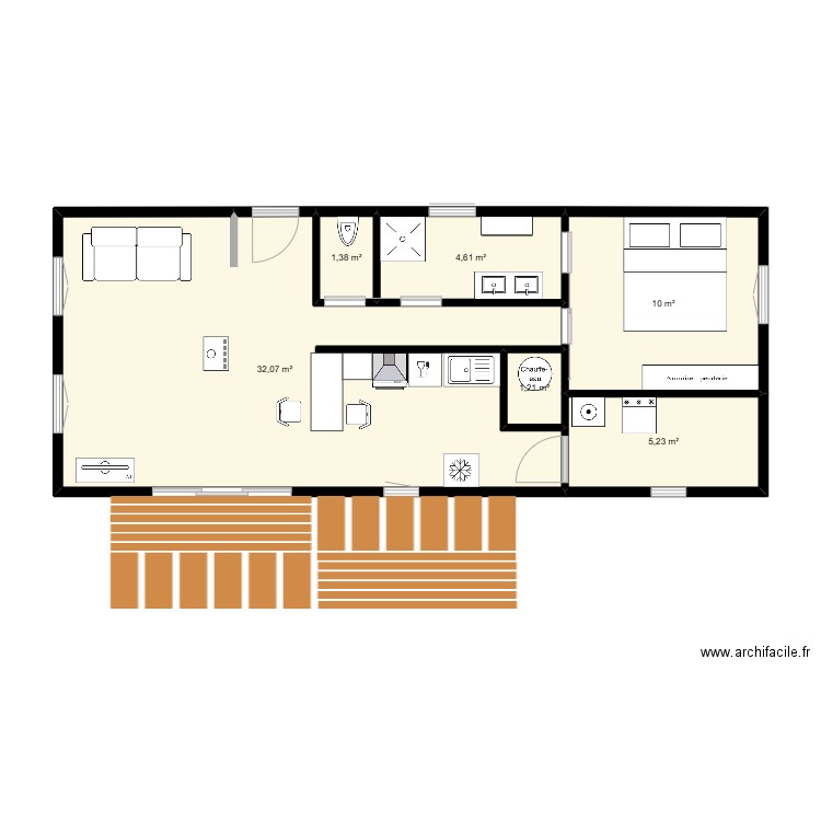 container 2* 40 pieds. Plan de 6 pièces et 54 m2