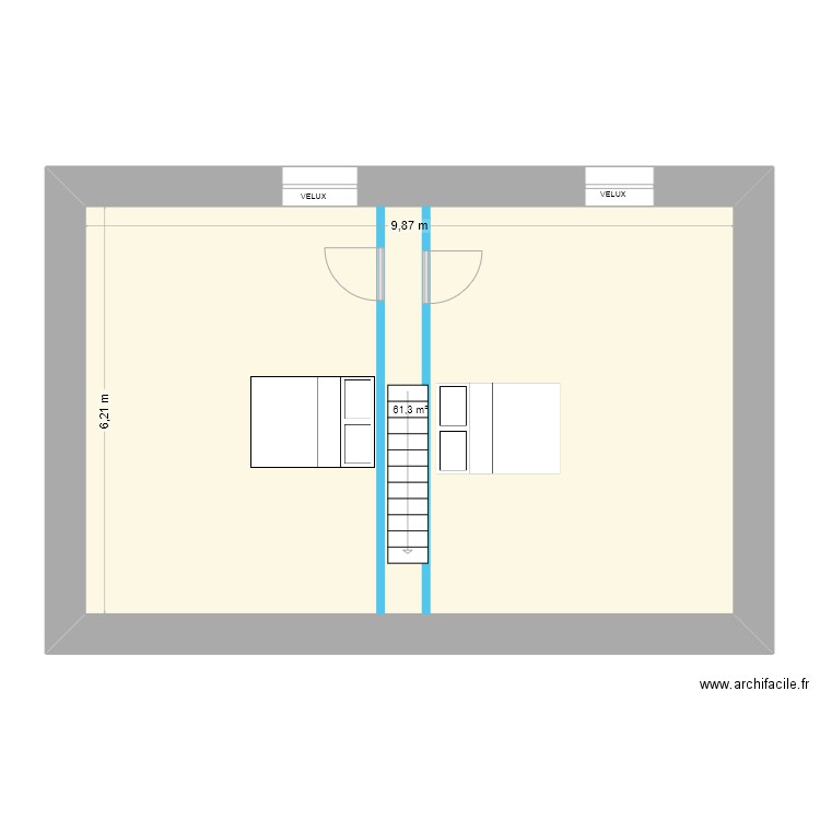 RPR étage. Plan de 1 pièce et 61 m2