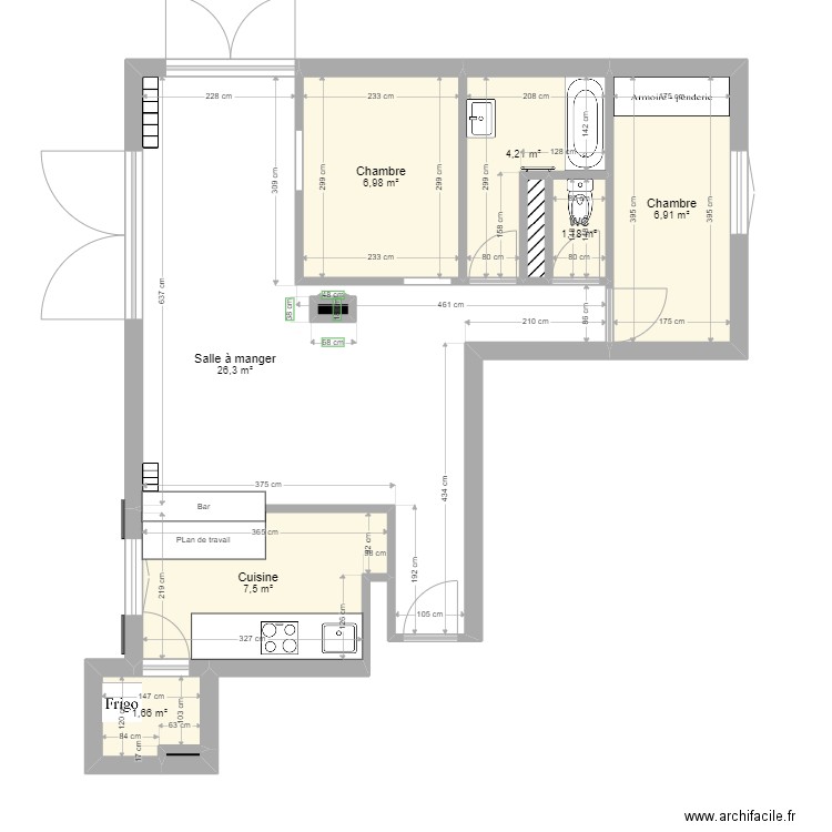 Appartement Virginie. Plan de 10 pièces et 56 m2