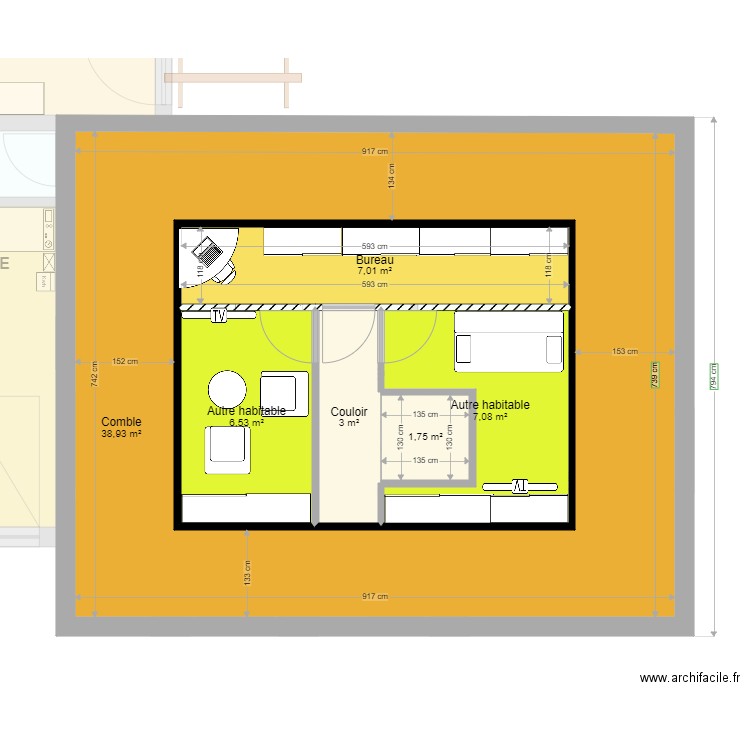 Projet Extention 40m2 Etg combles. Plan de 0 pièce et 0 m2