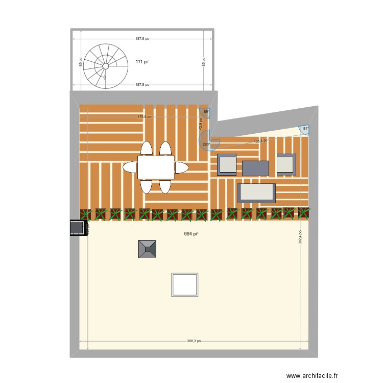 terrasse 1. Plan de 2 pièces et 72 m2