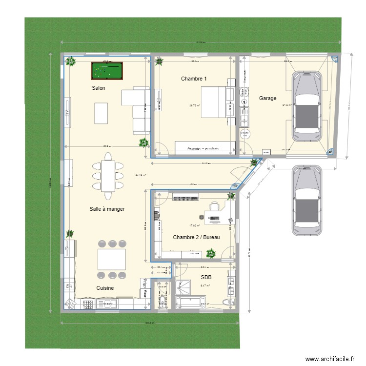 Maison 3 avec aménagements intérieurs et jardin. Plan de 0 pièce et 0 m2