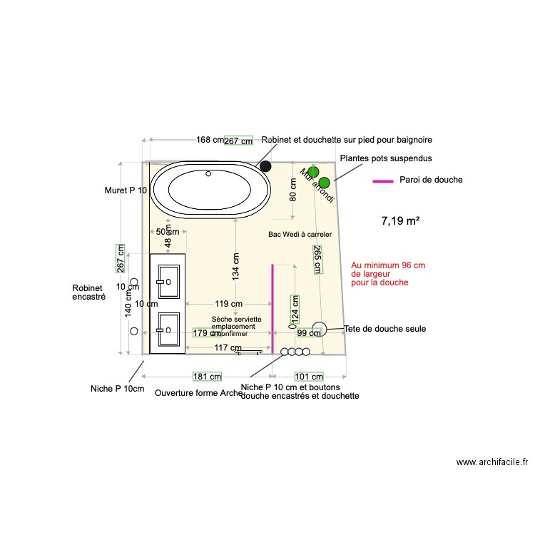 SDB Parentale Vue de dessus V4. Plan de 0 pièce et 0 m2